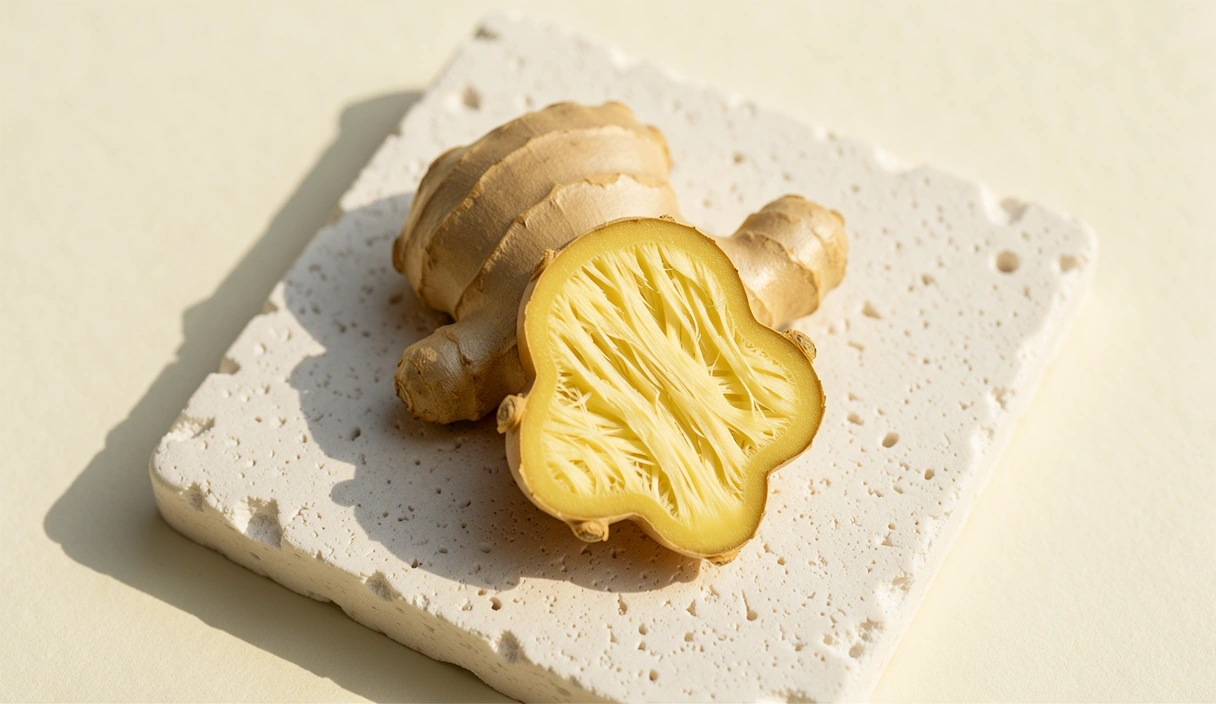 A macro study of fresh ginger root specimen